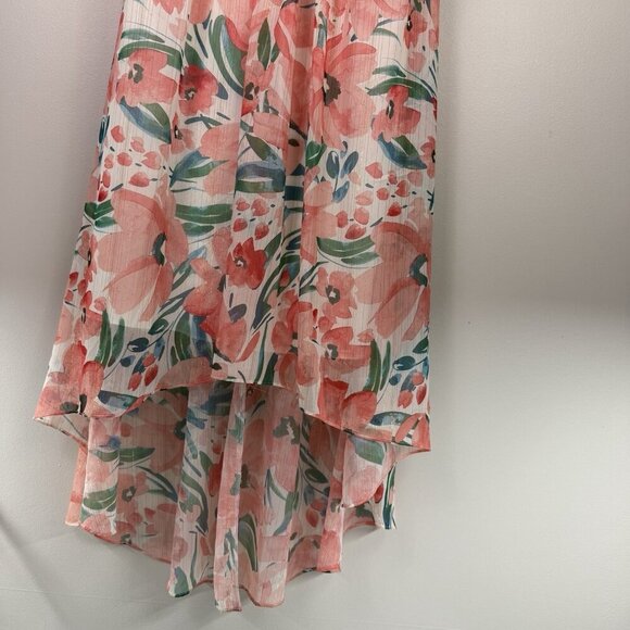 Eliza J Pink Floral Halter High Low Maxi Dress Size 14 Spring Wedding Colorful - Picture 6 of 13